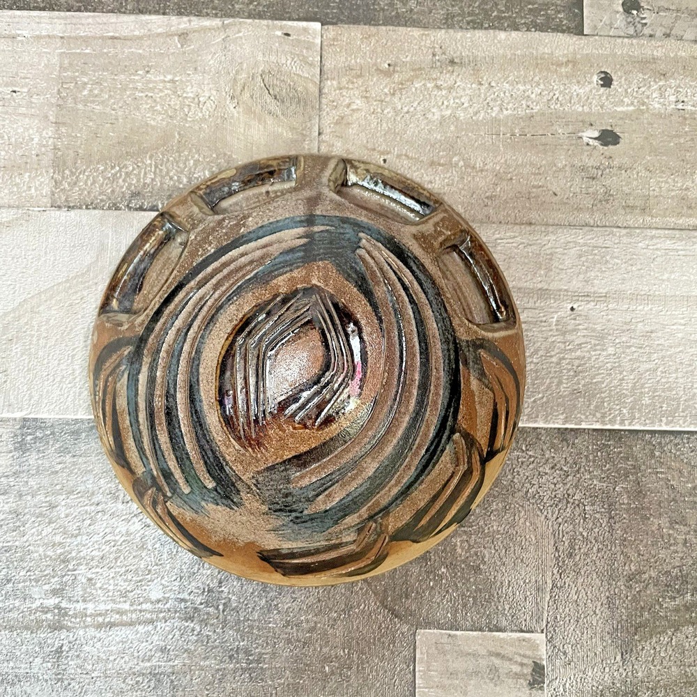 Studio Pottery Wall Pocket Indigenous Design‎ Stoneware Hand Sculpted Organizer